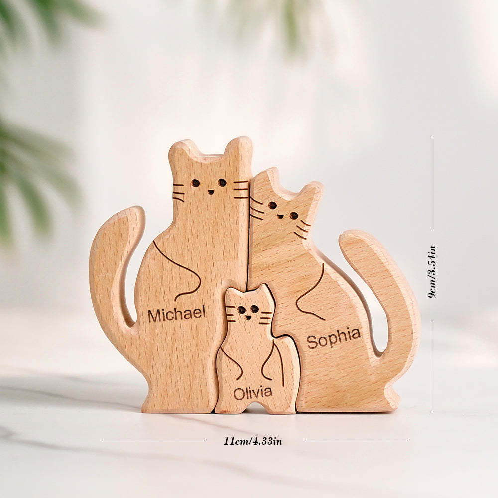 Holzkatzen Familie Individuelle Namen Puzzle Home Decor Geschenke - ihrenamenskettede