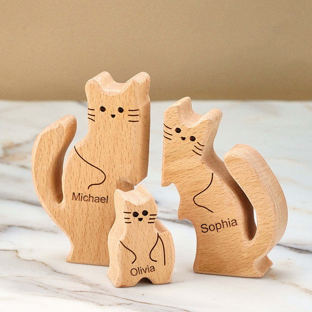 Holzkatzen Familie Individuelle Namen Puzzle Home Decor Geschenke - ihrenamenskettede