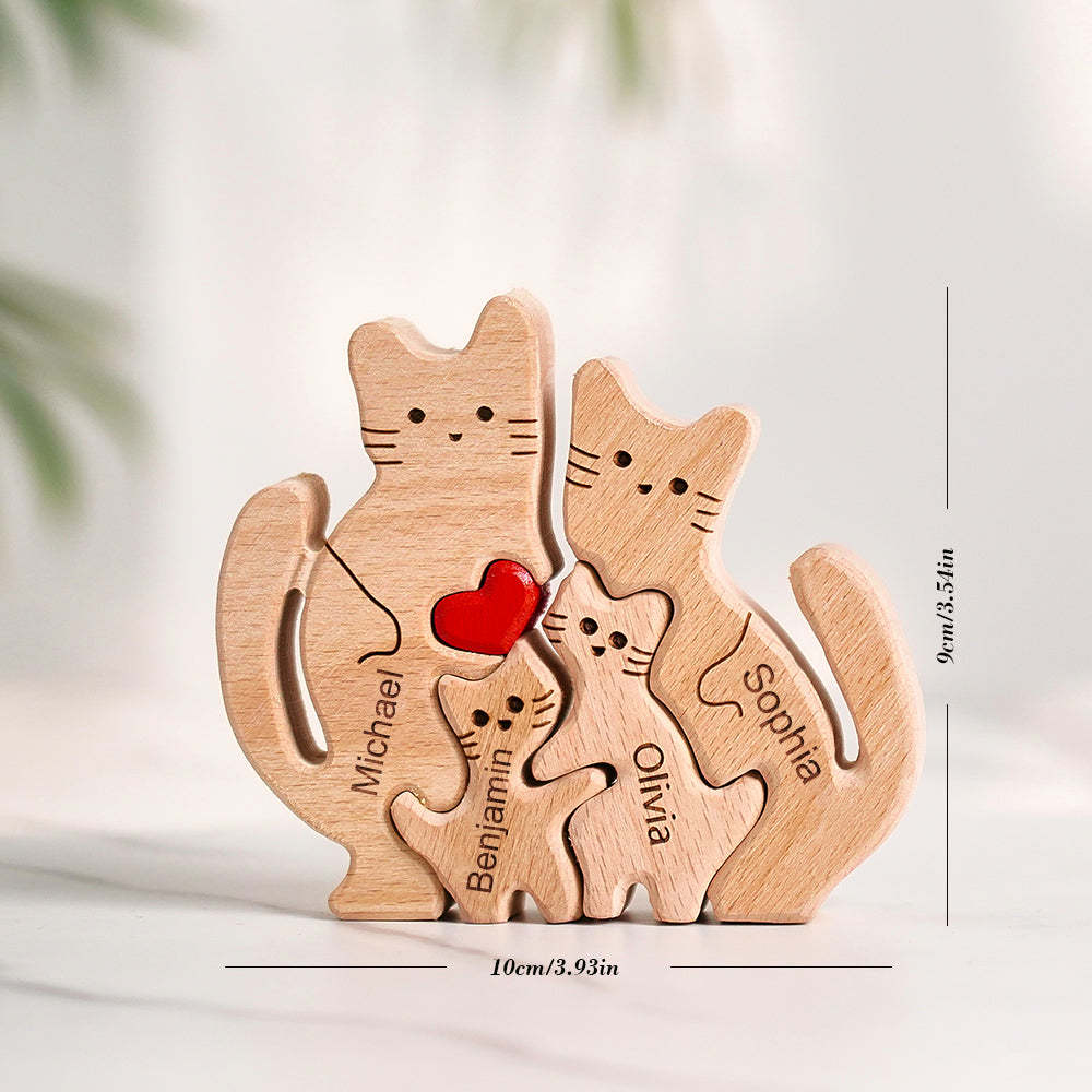 Holzkatzen Familie Individuelle Namen Puzzle Home Decor Geschenke - ihrenamenskettede