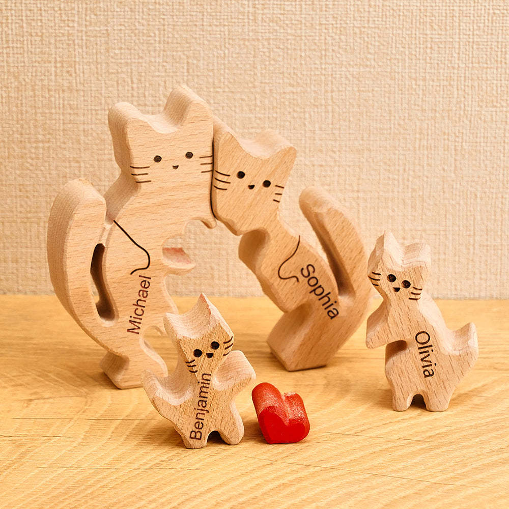 Holzkatzen Familie Individuelle Namen Puzzle Home Decor Geschenke - ihrenamenskettede