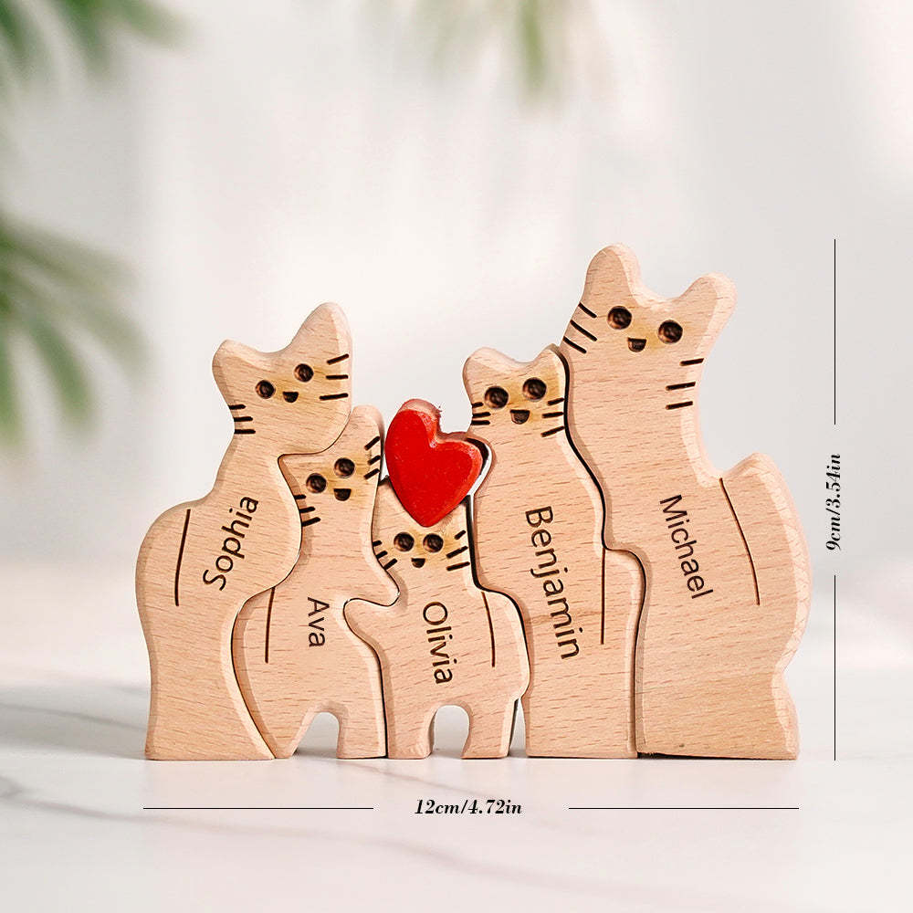 Holzkatzen Familie Individuelle Namen Puzzle Home Decor Geschenke - ihrenamenskettede