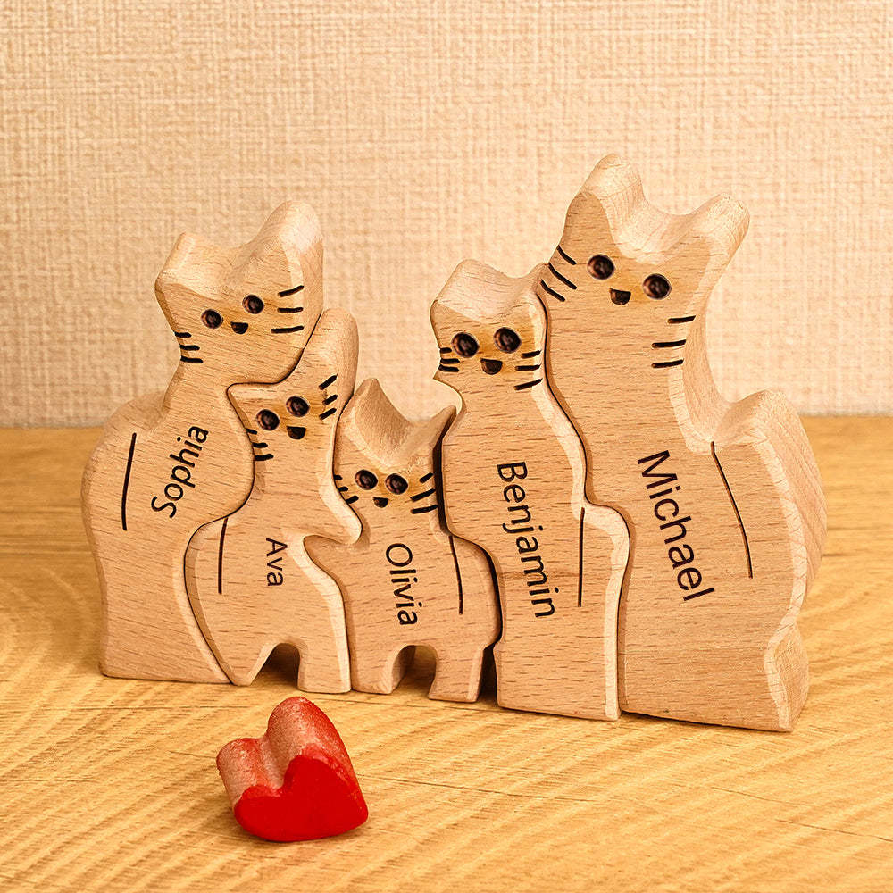 Holzkatzen Familie Individuelle Namen Puzzle Home Decor Geschenke - ihrenamenskettede