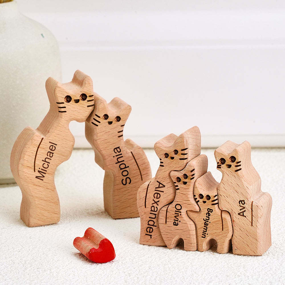 Holzkatzen Familie Individuelle Namen Puzzle Home Decor Geschenke - ihrenamenskettede