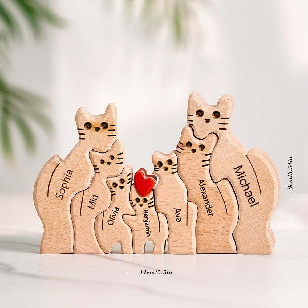 Holzkatzen Familie Individuelle Namen Puzzle Home Decor Geschenke - ihrenamenskettede