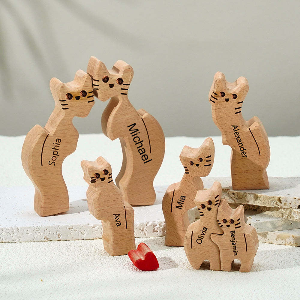 Holzkatzen Familie Individuelle Namen Puzzle Home Decor Geschenke - ihrenamenskettede