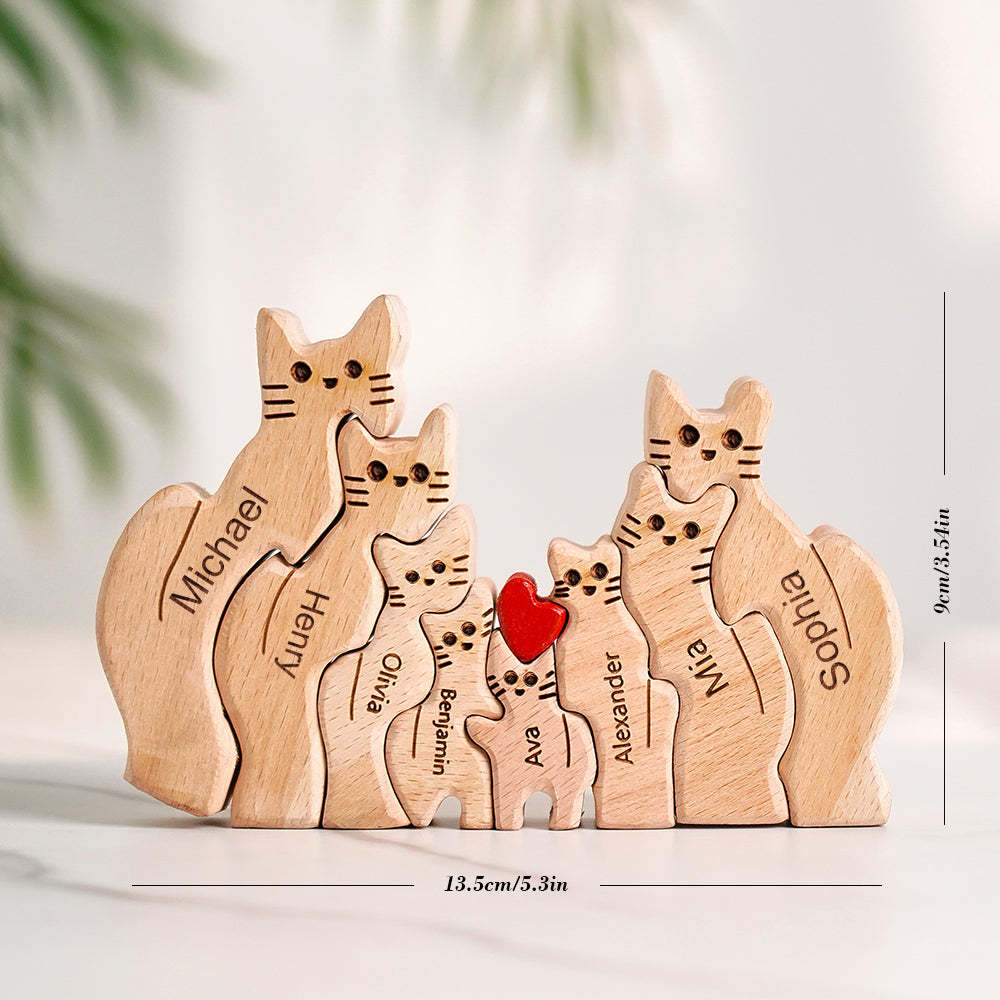 Holzkatzen Familie Individuelle Namen Puzzle Home Decor Geschenke - ihrenamenskettede