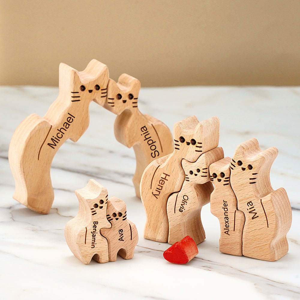 Holzkatzen Familie Individuelle Namen Puzzle Home Decor Geschenke - ihrenamenskettede