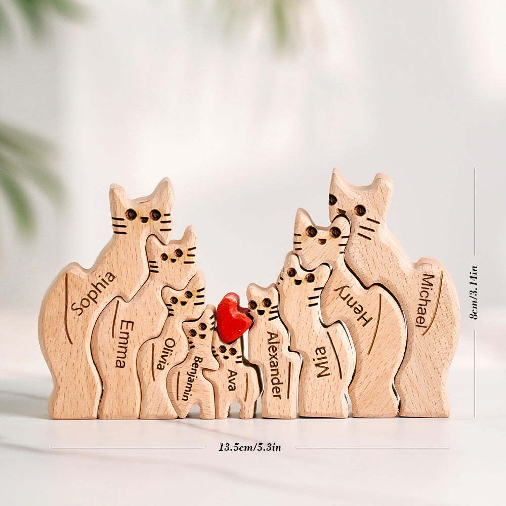 Holzkatzen Familie Individuelle Namen Puzzle Home Decor Geschenke - ihrenamenskettede