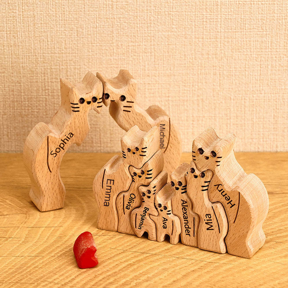 Holzkatzen Familie Individuelle Namen Puzzle Home Decor Geschenke - ihrenamenskettede