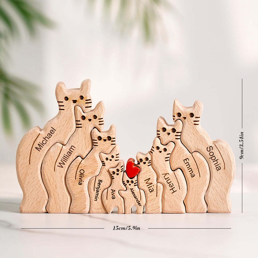 Holzkatzen Familie Individuelle Namen Puzzle Home Decor Geschenke - ihrenamenskettede