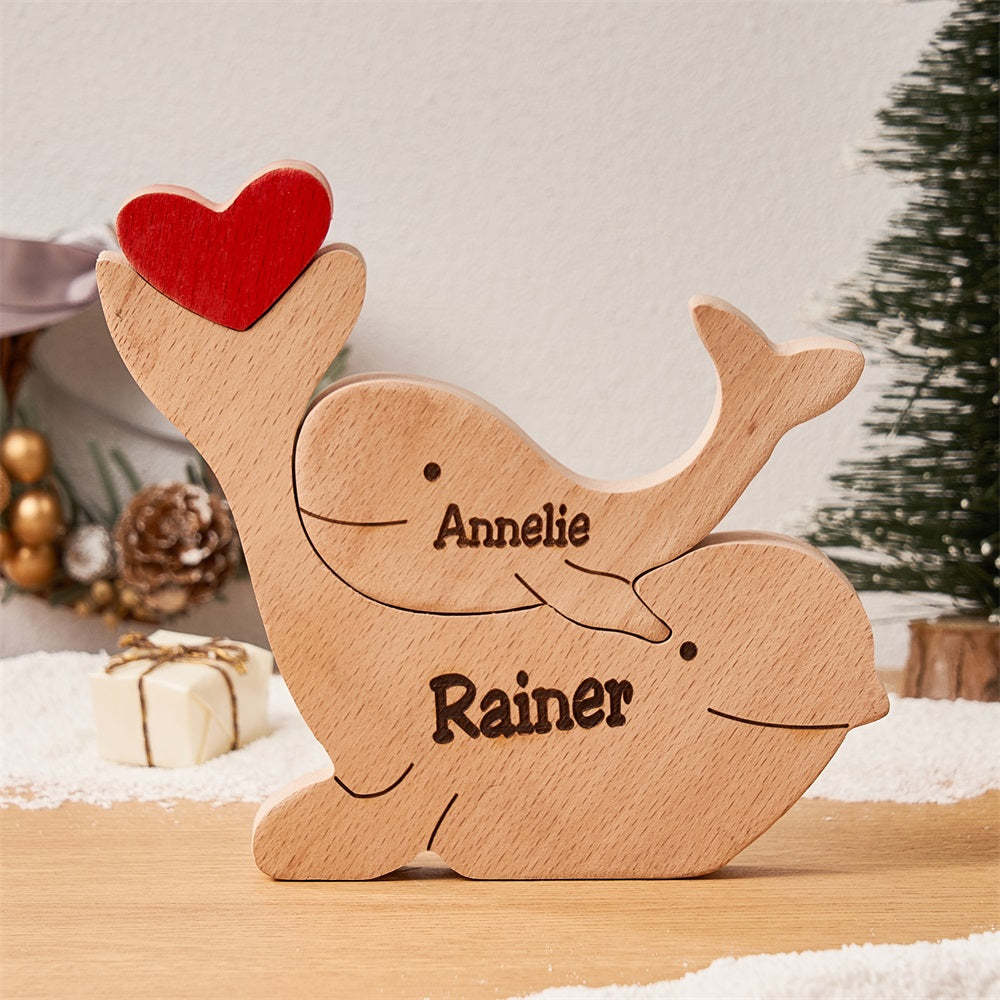 Benutzerdefinierte Namen Holzdelfine Familie Puzzle Home Decor Weihnachtsgeschenke - ihrenamenskettede