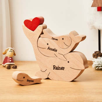 Benutzerdefinierte Namen Holzdelfine Familie Puzzle Home Decor Weihnachtsgeschenke - ihrenamenskettede