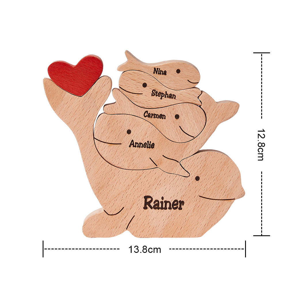 Benutzerdefinierte Namen Holzdelfine Familie Puzzle Home Decor Weihnachtsgeschenke - ihrenamenskettede