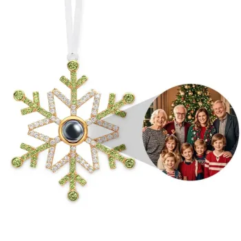 Personalisierte Projektionsverzierung, Individuelles Foto, Hellgrüne Schneeflocke, Weihnachtsverzierung, Geschenke - namenecklacede