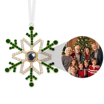 Personalisierte Projektionsverzierung, Individuelles Foto, Dunkelgrüne Schneeflocke, Weihnachtsverzierung, Geschenke - namenecklacede