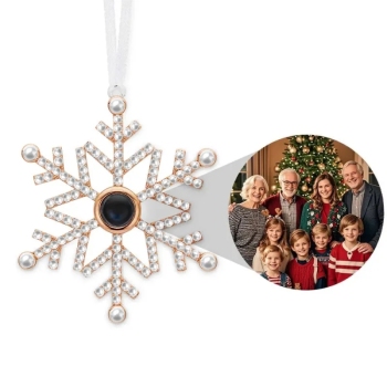Personalisierte Projektionsverzierung, Individuelles Foto, Roségold, Perle, Schneeflocke, Weihnachtsverzierung, Geschenke - namenecklacede