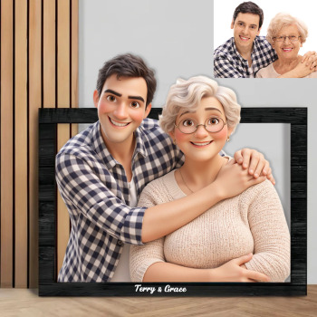 Benutzerdefinierter 3d-fotorahmen Aus Holz Im Cartoon-stil, Personalisiertes Familienporträt, Geschenk Zum Vatertag, Comic-fotorahmen, Andenken - namenecklacede