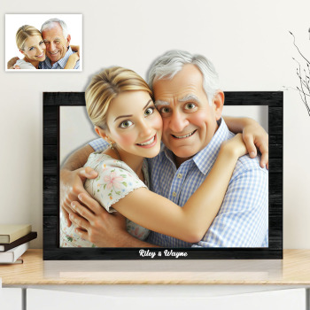 Vatertagsgeschenk, Benutzerdefiniertes 3d-cartoon-portrait, Holzrahmen, Personalisiertes Familienfoto, Comic-zeichen Für Papa - namenecklacede