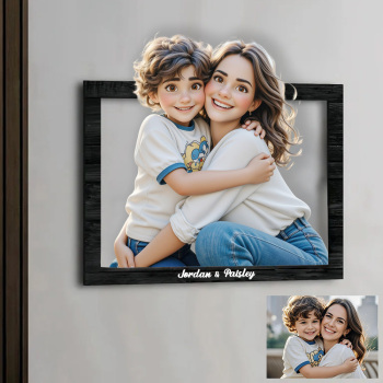 Benutzerdefinierter 3d-fotorahmen Aus Holz Im Cartoon-stil, Personalisiertes 3d-cartoon-portrait, Comic-fotorahmen, Geschenk Zum Muttertag - namenecklacede