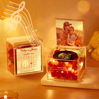 Premium Mini-musikrekorder Mit Automatischem Musikabspieler, Personalisiertem Foto Und Licht, Acrylbox - namenecklacede