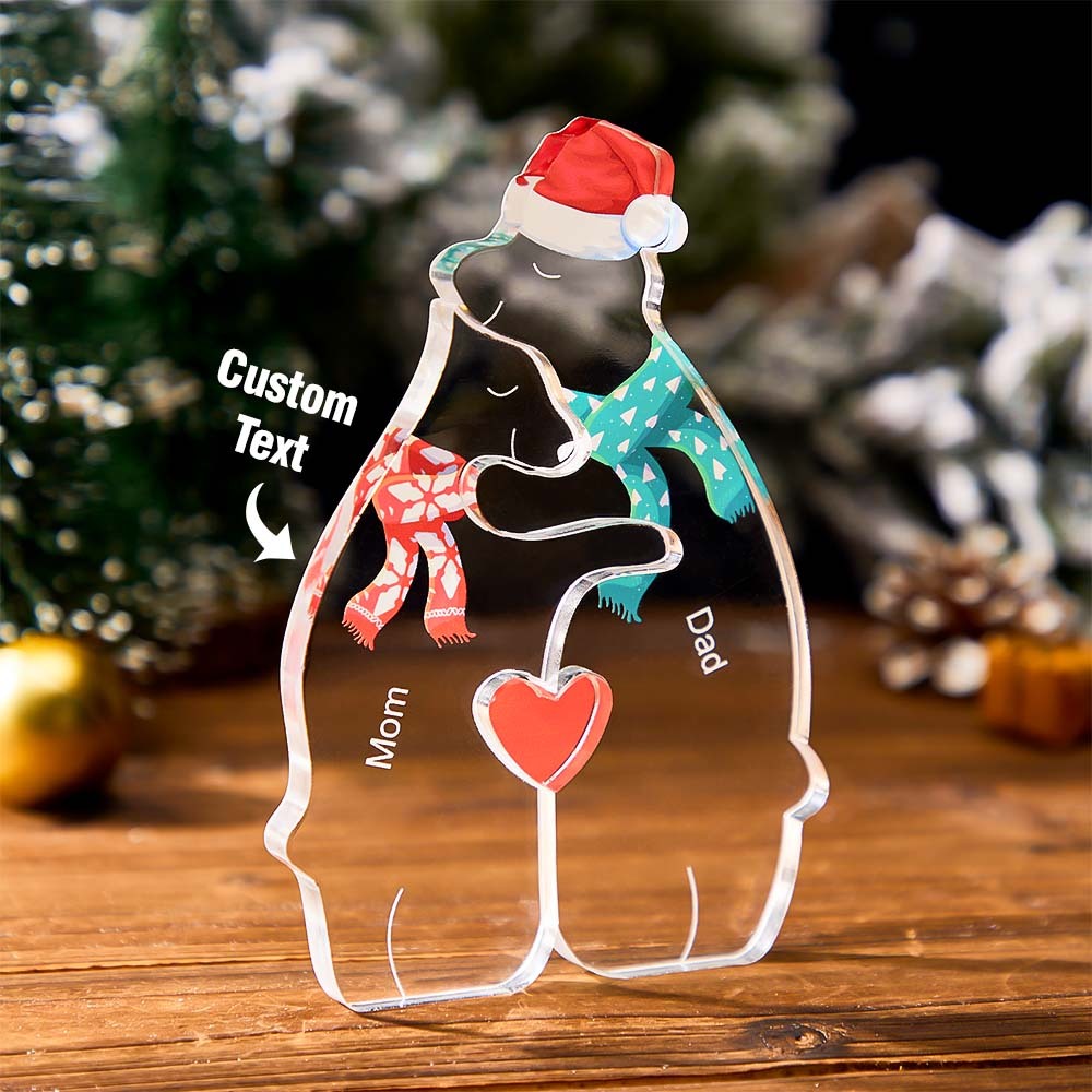 Benutzerdefinierte Namen Weihnachten Umarmung Bär Familie Acryl Bär Familie Puzzle Home Decor Weihnachtsgeschenke - ihrenamenskettede