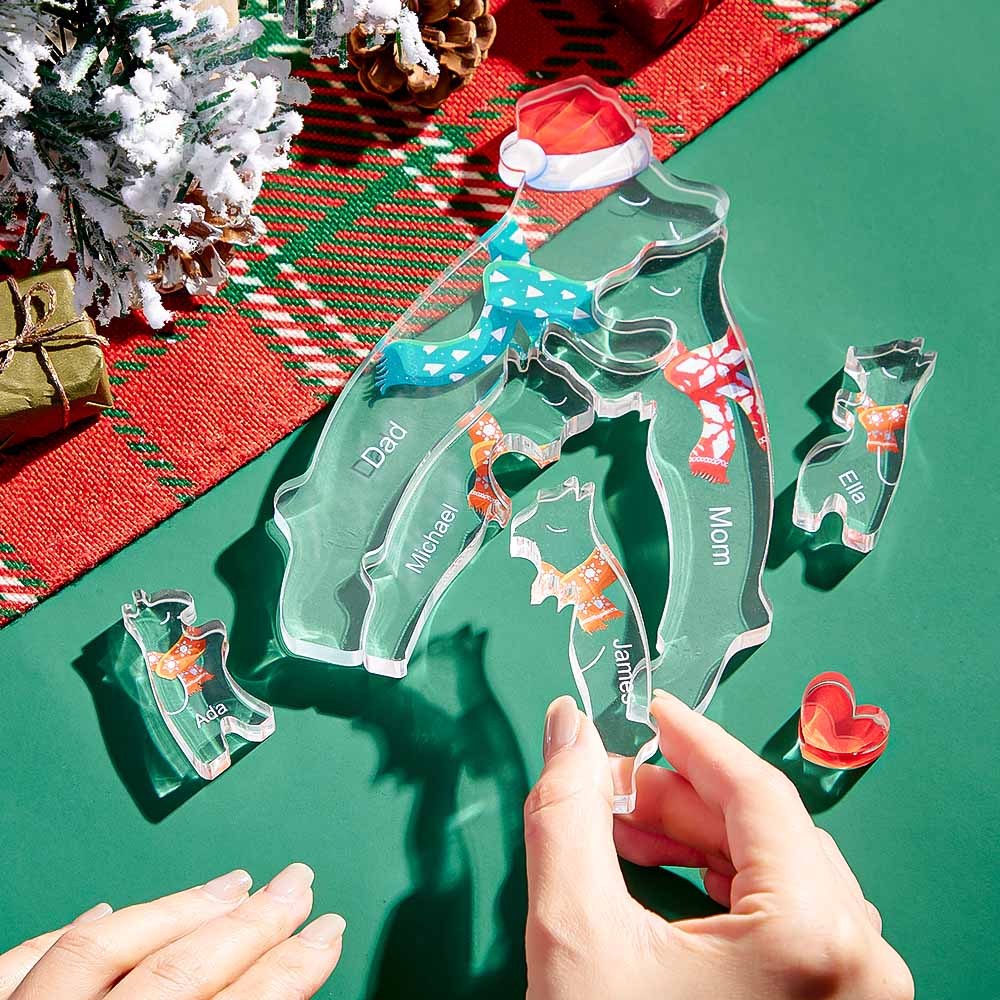 Benutzerdefinierte Namen Weihnachten Umarmung Bär Familie Acryl Bär Familie Puzzle Home Decor Weihnachtsgeschenke - ihrenamenskettede
