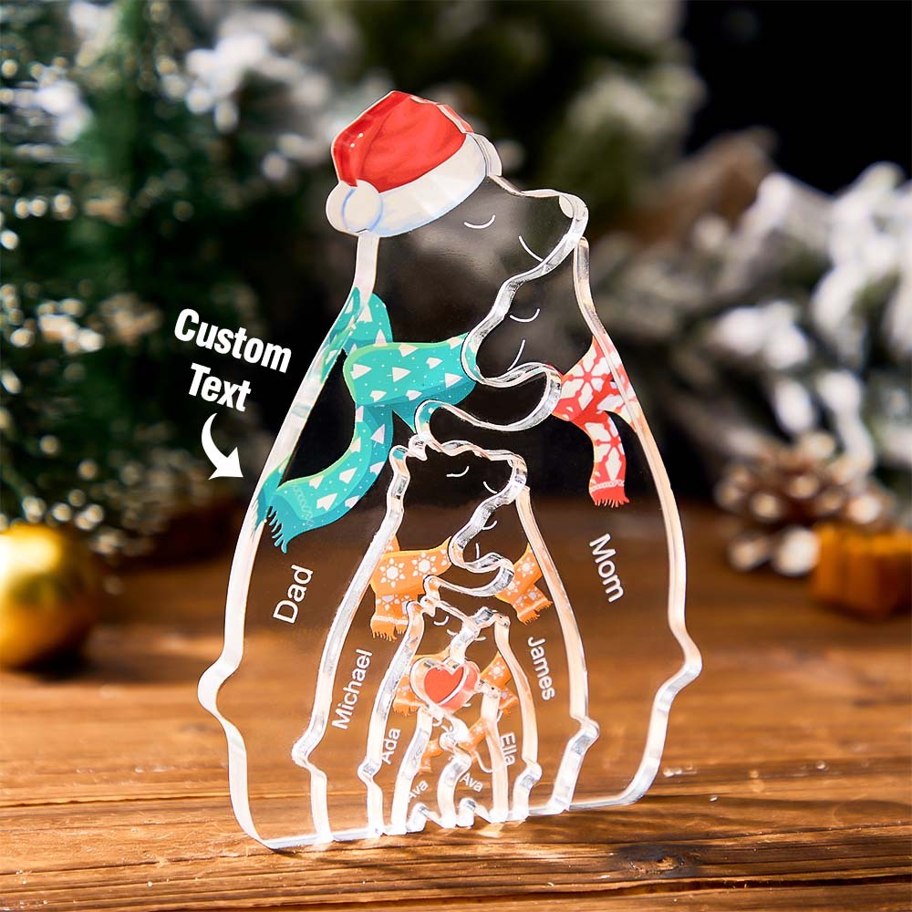 Benutzerdefinierte Namen Weihnachten Umarmung Bär Familie Acryl Bär Familie Puzzle Home Decor Weihnachtsgeschenke - ihrenamenskettede