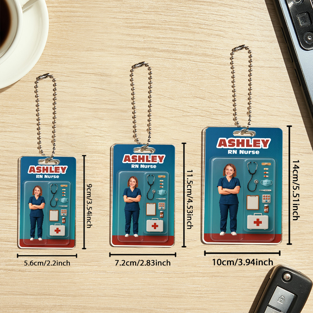 Benutzerdefinierte 2d-actionfigur Mit 3d-effekt, Passbare Kopfverpackung, Spielzeugbox-stil, Kunstgeschenk, Personalisierter Autoaufhänger Aus Acryl, Geschenk Zum Krankenschwestertag Für Krankenschwestern - namenecklacede