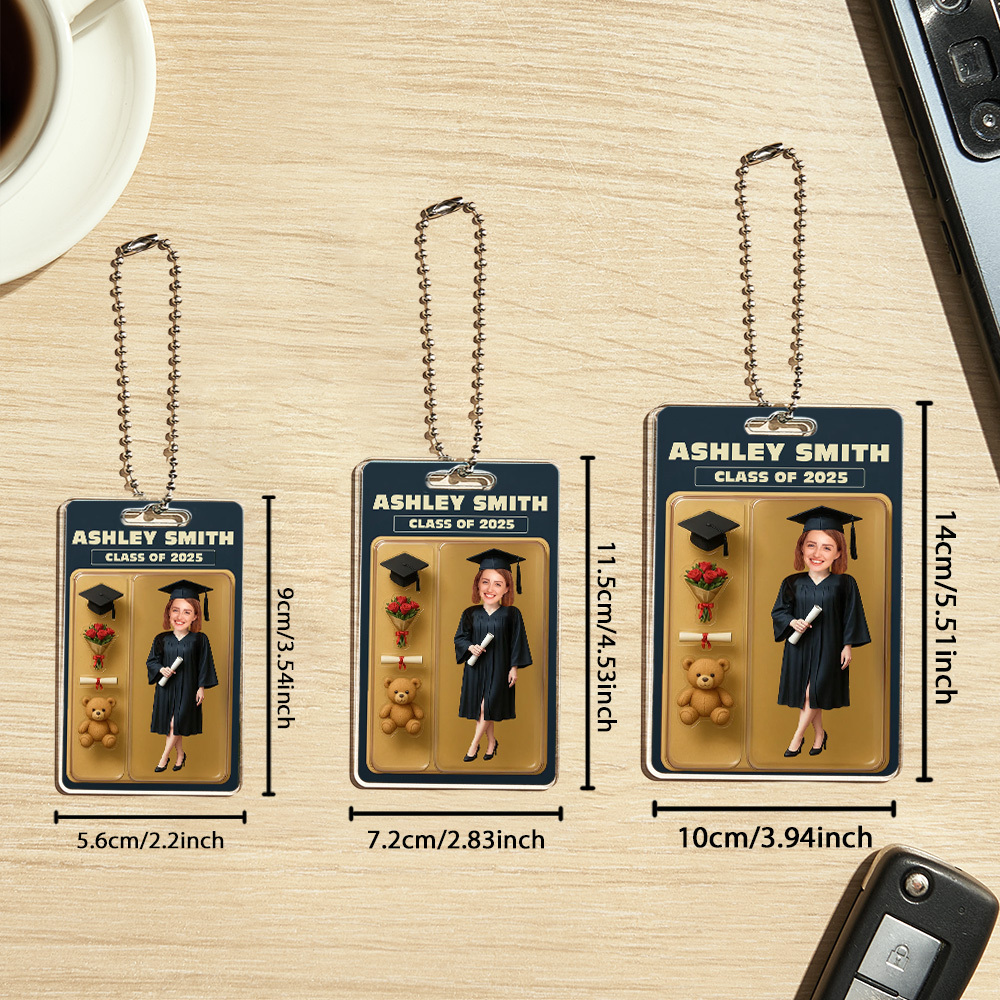 Benutzerdefinierte 2d-actionfigur Mit 3d-effekt, Anpassbare Kopfverpackung, Spielzeugbox-stil, Kunstgeschenk, Personalisierter Auto-aufhänger Aus Acryl, Abschlussgeschenk Für Absolventen - namenecklacede