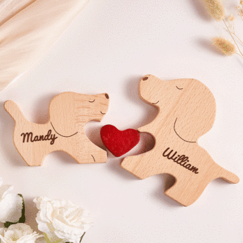 Benutzerdefinierte Name Holz Hund Paar Herz Blöcke Valentinstag Geschenke - ihrenamenskettede