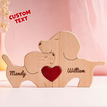 Benutzerdefinierte Name Holz Hund Paar Herz Blöcke Valentinstag Geschenke - ihrenamenskettede