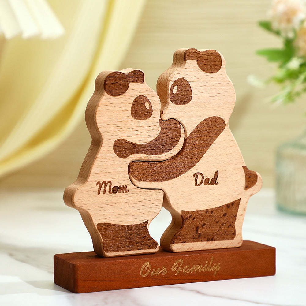 Benutzerdefinierte Namen Holz Pandas Familie Block Puzzle Home Decor Geschenke - ihrenamenskettede