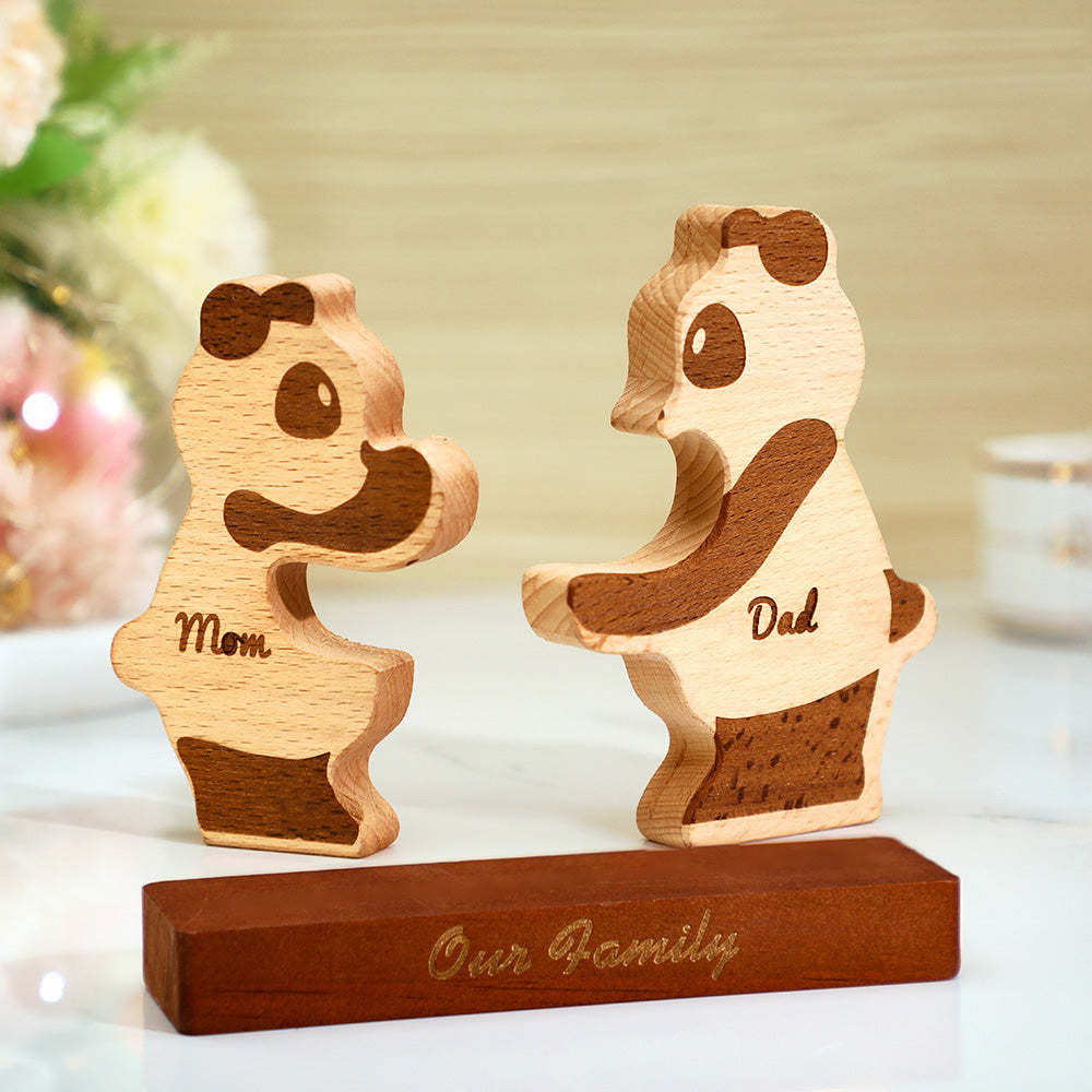 Benutzerdefinierte Namen Holz Pandas Familie Block Puzzle Home Decor Geschenke - ihrenamenskettede