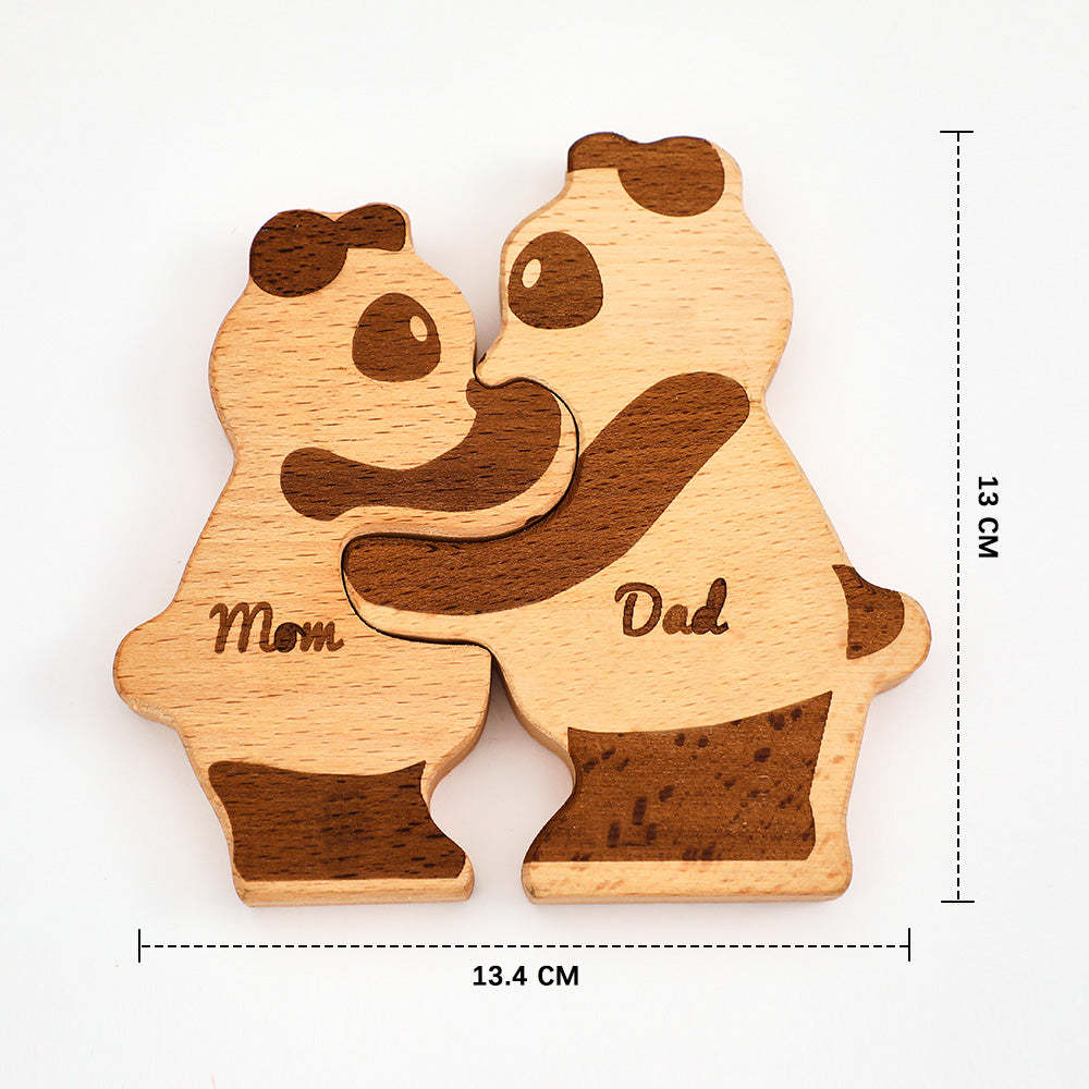 Benutzerdefinierte Namen Holz Pandas Familie Block Puzzle Home Decor Geschenke - ihrenamenskettede