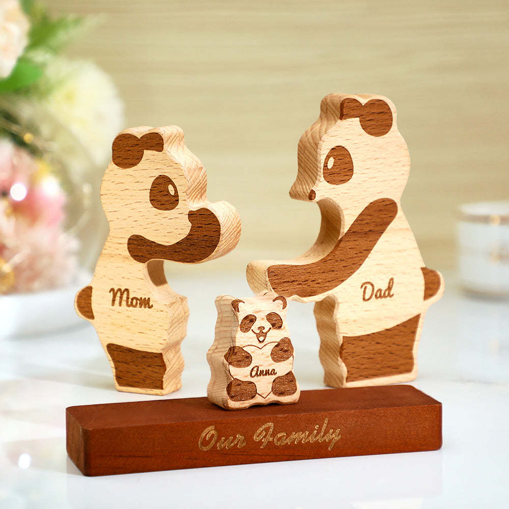 Benutzerdefinierte Namen Holz Pandas Familie Block Puzzle Home Decor Geschenke - ihrenamenskettede