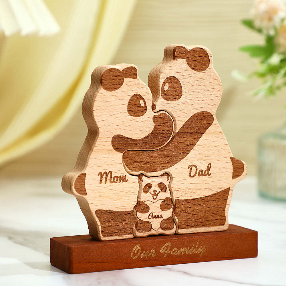 Benutzerdefinierte Namen Holz Pandas Familie Block Puzzle Home Decor Geschenke - ihrenamenskettede