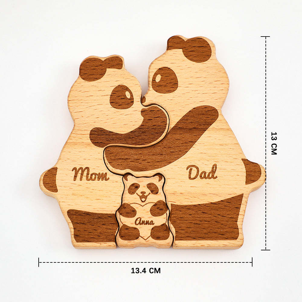 Benutzerdefinierte Namen Holz Pandas Familie Block Puzzle Home Decor Geschenke - ihrenamenskettede