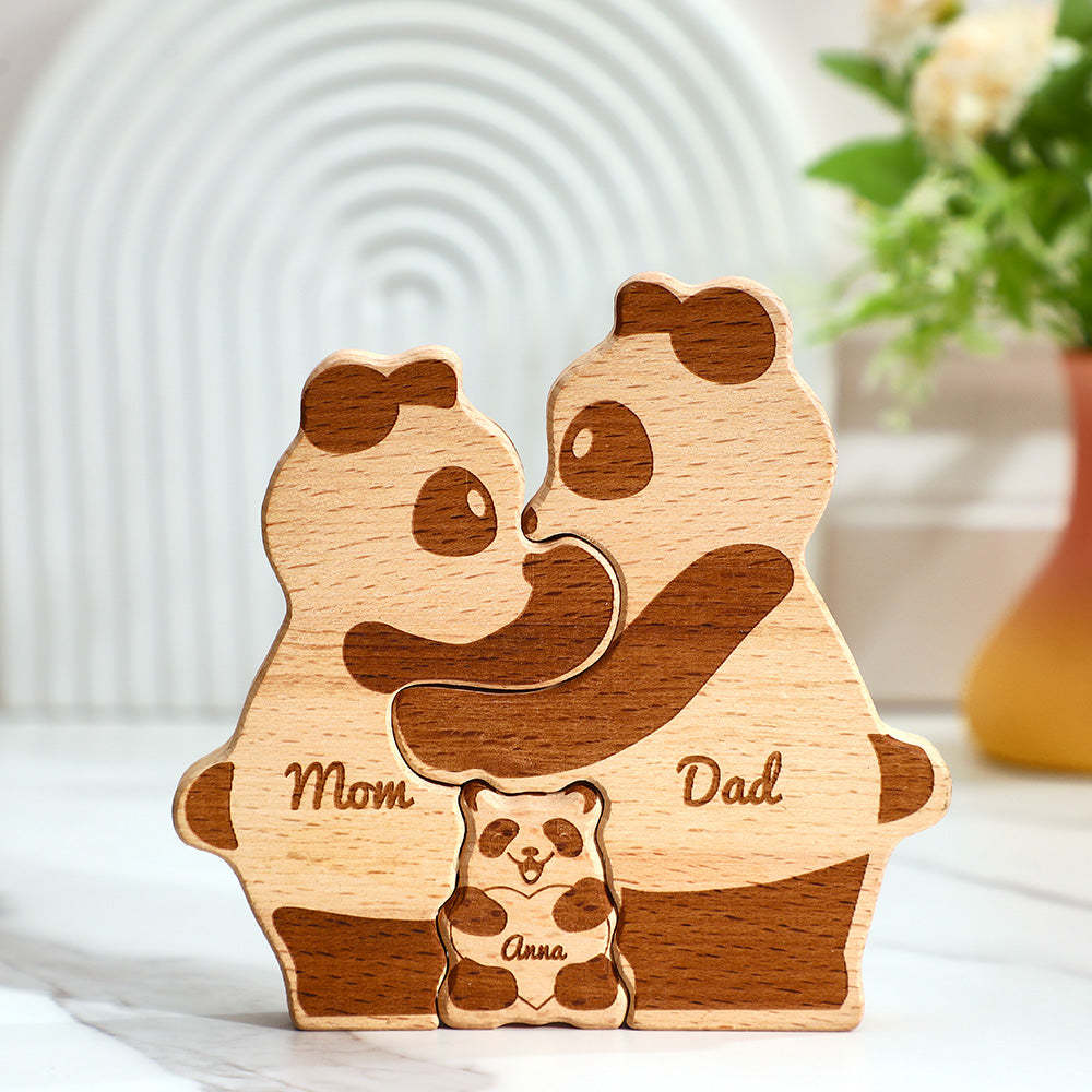Benutzerdefinierte Namen Holz Pandas Familie Block Puzzle Home Decor Geschenke - ihrenamenskettede