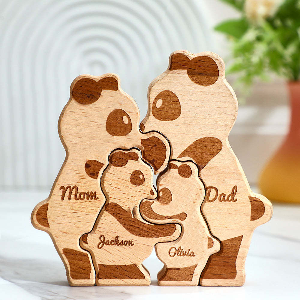 Benutzerdefinierte Namen Holz Pandas Familie Block Puzzle Home Decor Geschenke - ihrenamenskettede
