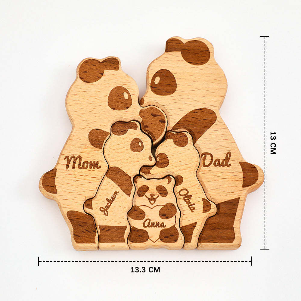 Benutzerdefinierte Namen Holz Pandas Familie Block Puzzle Home Decor Geschenke - ihrenamenskettede