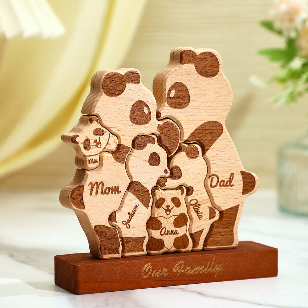 Benutzerdefinierte Namen Holz Pandas Familie Block Puzzle Home Decor Geschenke - ihrenamenskettede