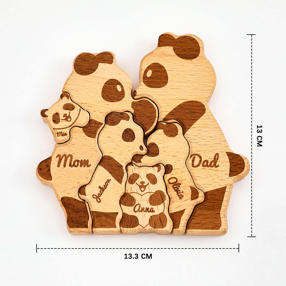 Benutzerdefinierte Namen Holz Pandas Familie Block Puzzle Home Decor Geschenke - ihrenamenskettede