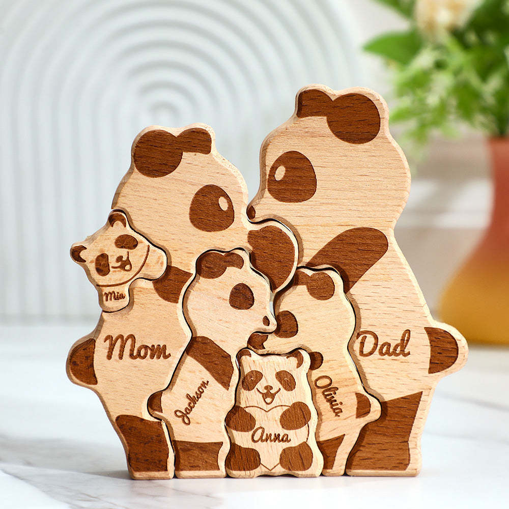Benutzerdefinierte Namen Holz Pandas Familie Block Puzzle Home Decor Geschenke - ihrenamenskettede