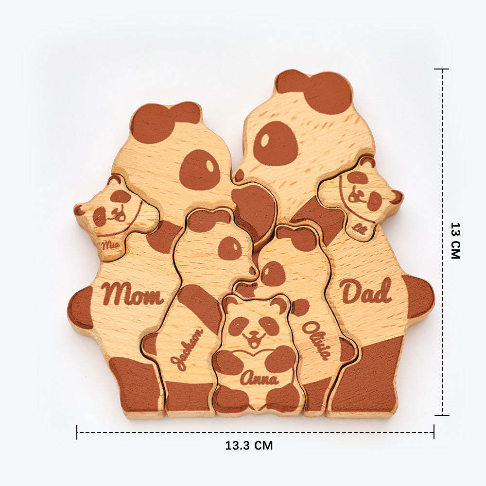 Benutzerdefinierte Namen Holz Pandas Familie Block Puzzle Home Decor Geschenke - ihrenamenskettede