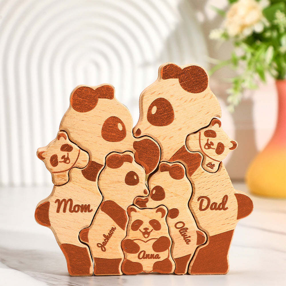 Benutzerdefinierte Namen Holz Pandas Familie Block Puzzle Home Decor Geschenke - ihrenamenskettede
