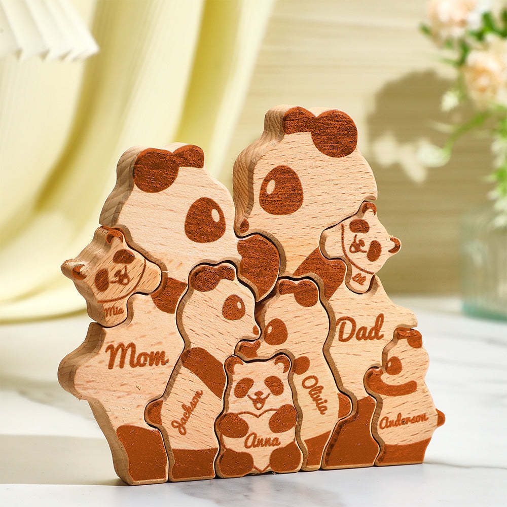 Benutzerdefinierte Namen Holz Pandas Familie Block Puzzle Home Decor Geschenke - ihrenamenskettede