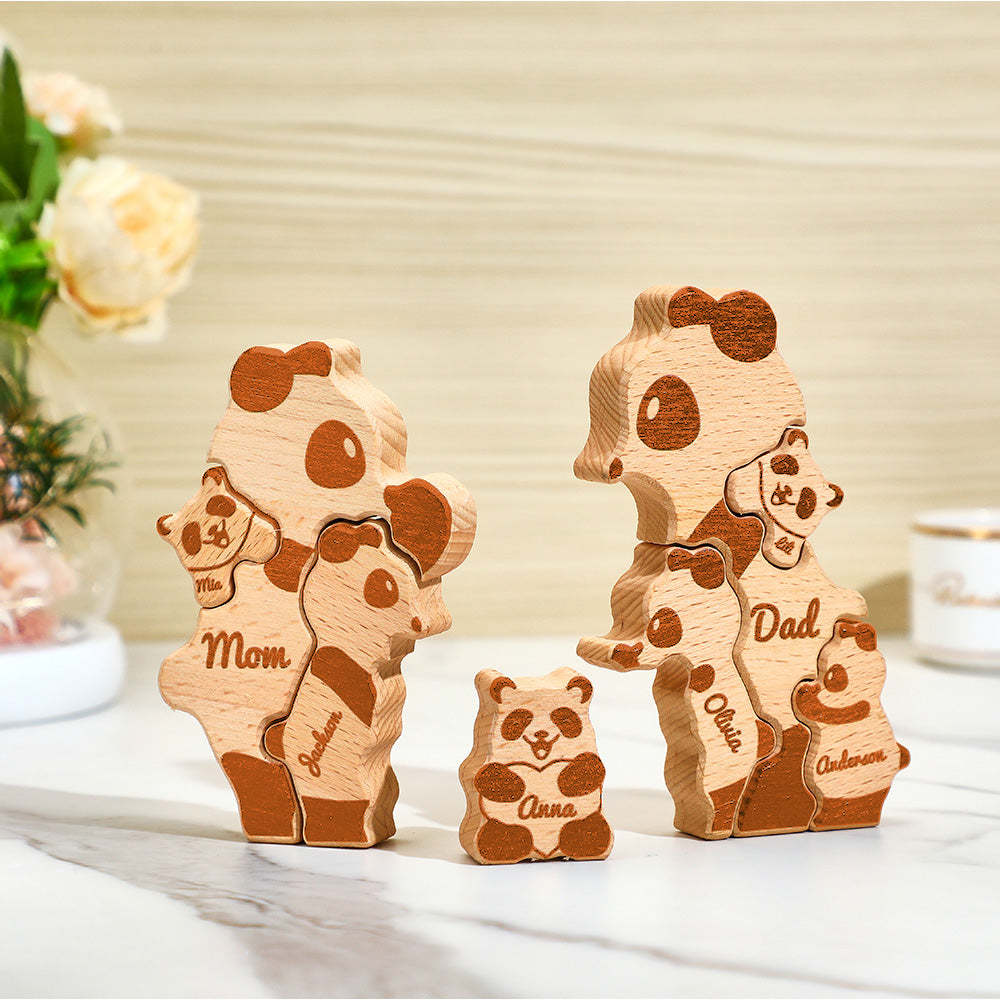 Benutzerdefinierte Namen Holz Pandas Familie Block Puzzle Home Decor Geschenke - ihrenamenskettede