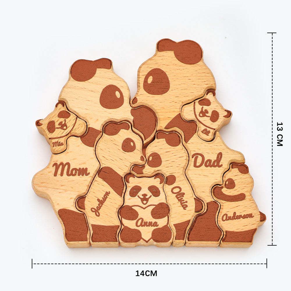 Benutzerdefinierte Namen Holz Pandas Familie Block Puzzle Home Decor Geschenke - ihrenamenskettede