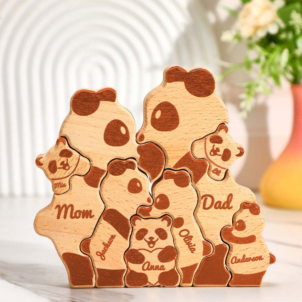 Benutzerdefinierte Namen Holz Pandas Familie Block Puzzle Home Decor Geschenke - ihrenamenskettede