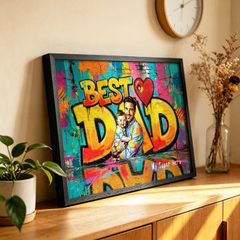 Personalisiertes Foto-Graffiti-Poster, individuelles Foto, Street-Art-Wanddekoration, Vatertagsgeschenk für Papa - namenecklacede
